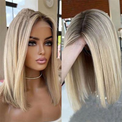 NinthAvenue Basics Short Ash Blonde 360 Lace Wig 13X4 Straight Bob Wig Lace Front Human Hair Wigs For Women