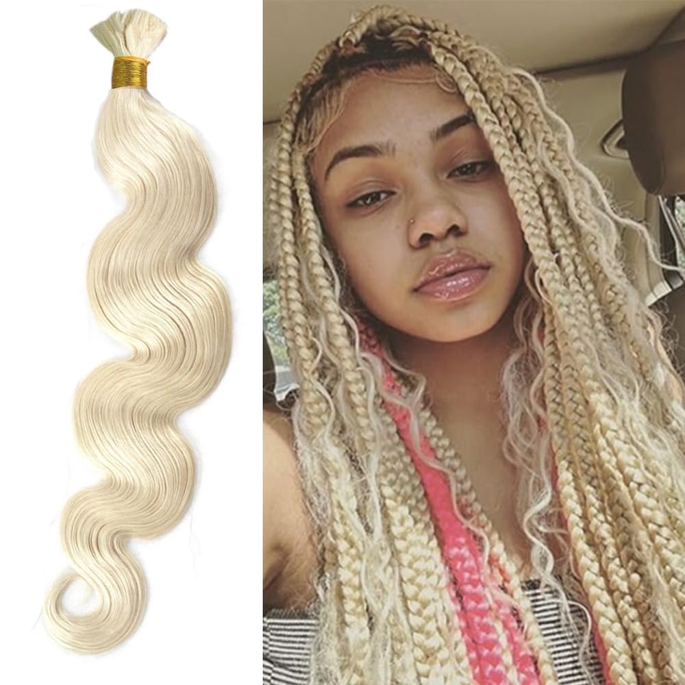 #60 Platinum Blonde Bulk Human Braiding Hair Body Wave Bulk Human Hair for Braiding No Weft 20"inch 100g 1Bundle, Brazilian Raw Human Hair Micro braiding for Braids Hair