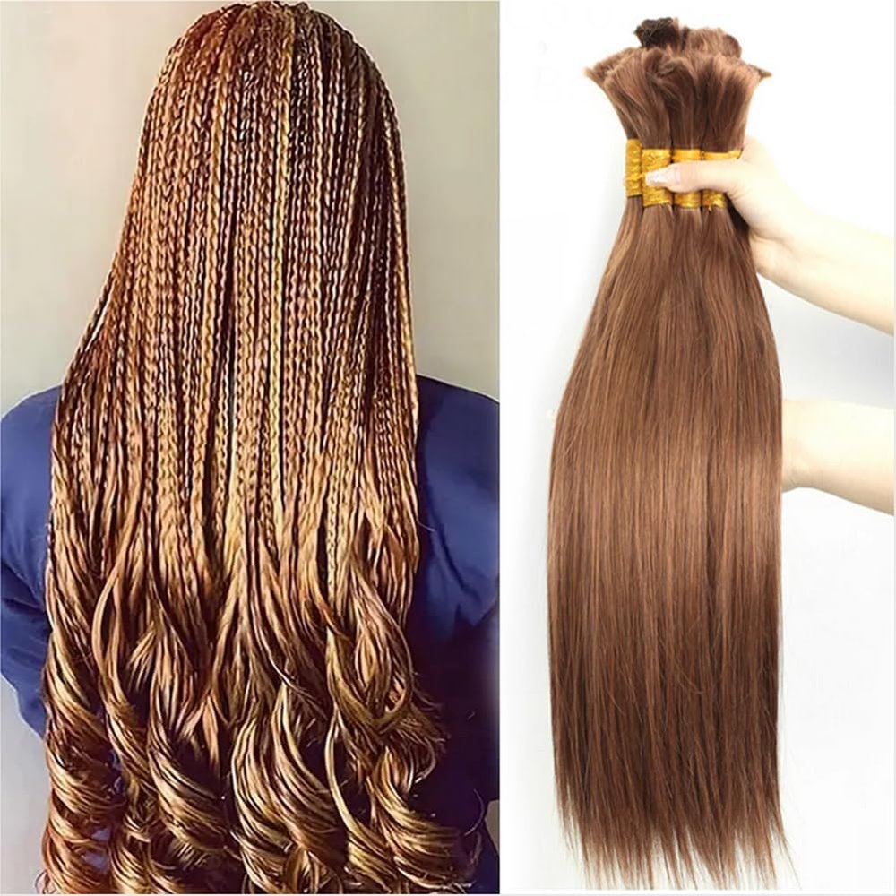 Straight Bulk Human Hair For Braiding No Weft 18inch #30 Auburn Brown Color 100% Unprocessed Brazilian Straight Human Hair Virgin Hair Extensions 1 Bundles Micro Braiding