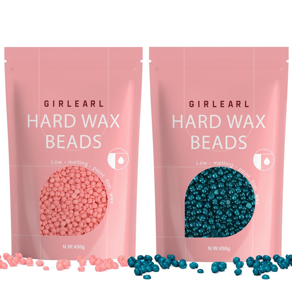 GIRLEARLE Hard Wax Beads 2-Pack, 1lb Rose Hard Wax Beads for Coarse Hair Full Body + 1lb Jasmine Hard Wax Beads for Sensitive Skin Body, Brazilian Bikini, Eyebrow, Facial