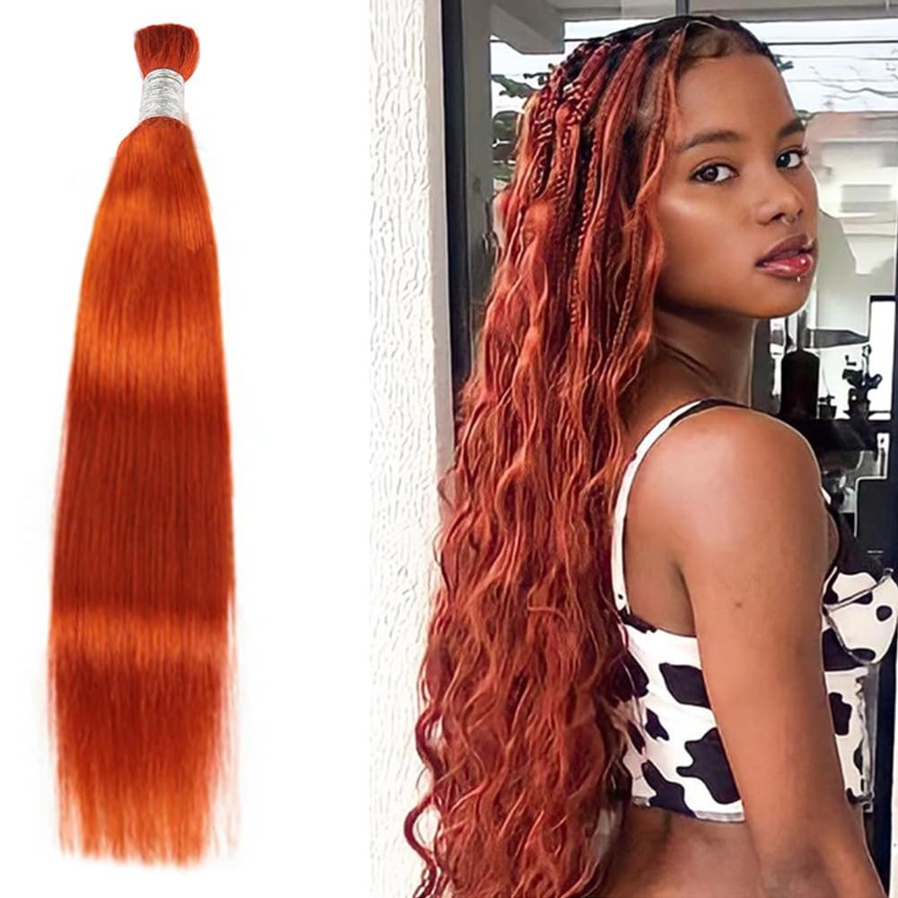 #350 Ginger Straight Micro Braiding Hair Human Bulk Hair 16 Inch 100g Raw Human Braiding Hair for Micro Braids Hair Human Hair Braids Extension #350 Ginger Orange Color