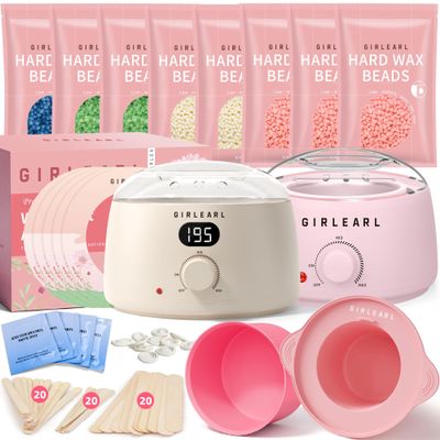 GIRLEARLE Cream Premium Digital Waxing Kit & Silicone Pot + Pink Waxing Kit for Women and Men & Silicone Pot, Target Different Types of Sensitive Skin Brazilian Bikini, Facial, Leg, Full body
