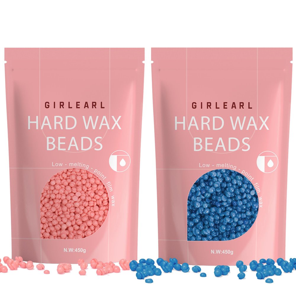 GIRLEARLE Hard Wax Beads 2-Pack, 1lb Rose for Coarse Hair Full Body and 1lb Chamomile for Sensitive Skin Body, Brazilian Bikini, Eyebrow, Facial