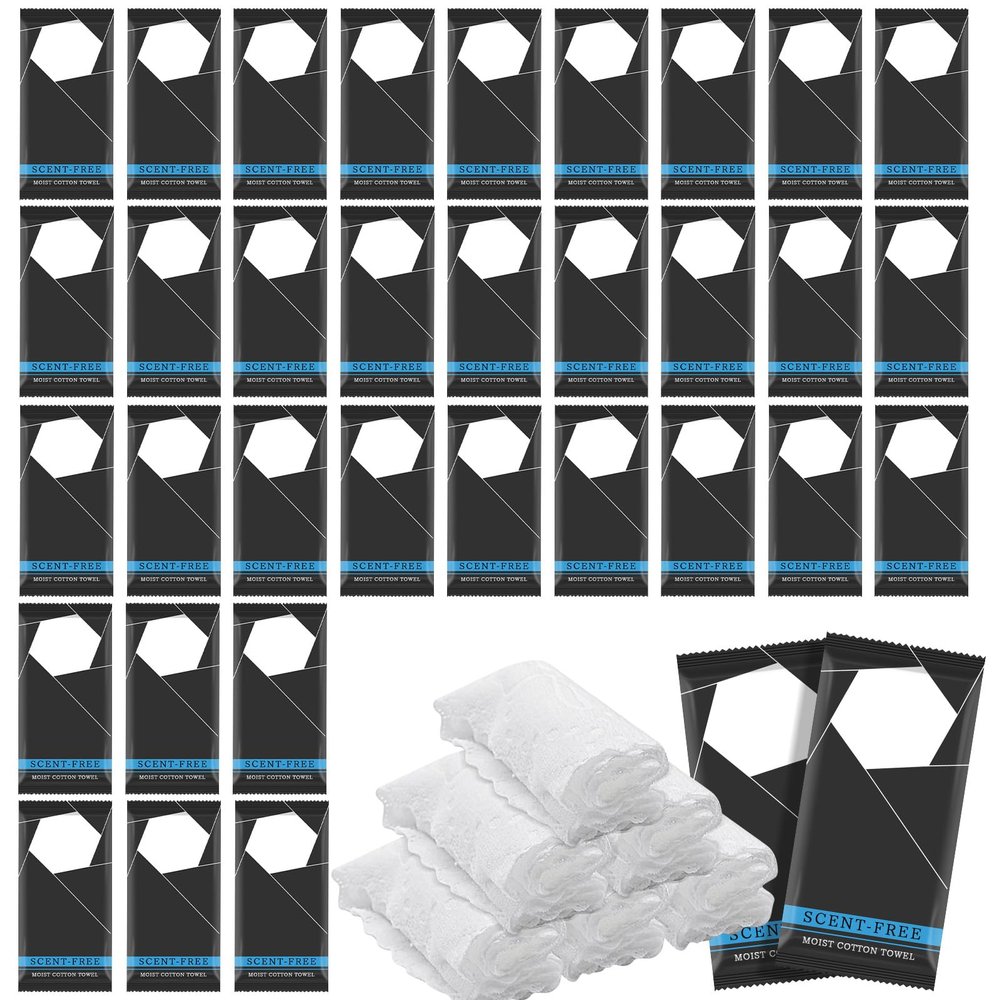 100 Pcs Moist Towel Bulk Moist Towelettes Individually Wrapped,White Towel Services,8.5''x8.5'' Unscented Wet Hand Towels,Disposable Refreshment Pre Moistened Towels for Travel Camping Sport Spa Party