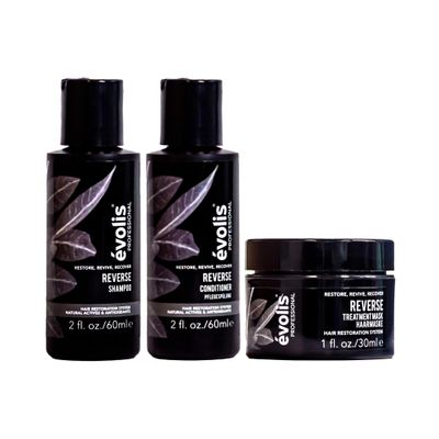 EVOLIS Reverse Travel Size Trio | Best Volumizing Shampoo, Conditioner, Hair Treatment Mask for Hair Fall & Thinning Hair - Travel Size (2.0 fl oz each)