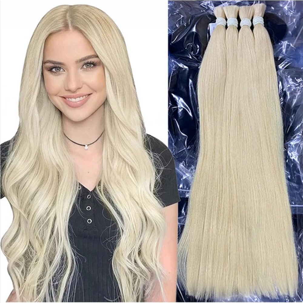 18 Inch Straight Braiding Hair 100g #60 Platinum Blonde Braiding Hair For Bohemian Knotless Boho Braids, Bulk Braiding Hair for Micro Braids Straight Blonde Bulk No Weft