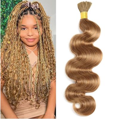 #27 Strawberry Blonde Body Wave Bulk hair for Braiding Human Hair No Weft Natural Wavy Bulk hair for Braiding Micro Faux Braiding Hair for Boho Braids 22inch 100g/Bundle
