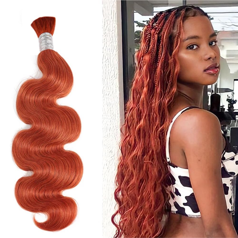 350 Ginger Body Wave Bulk Human Hair Braiding Hair Boho Human Braiding Hair Natural Wavy Micro Braids No Weft Orange Bulk Human Hair For Boho Braids 16inch 100g/Pack
