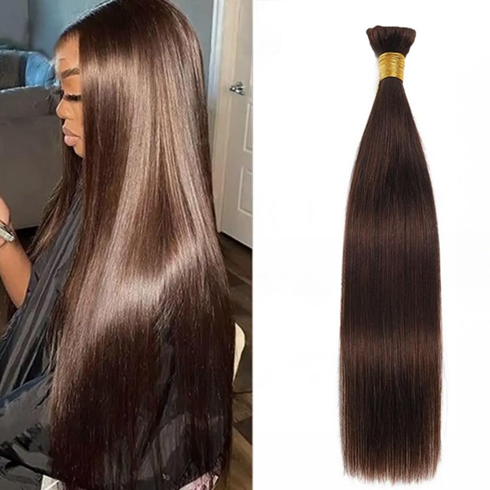 Human Braiding Hair Straight Bulk Human Hair for Braiding No Weft 1 Bundle 100g, 2 Dark Brown Straight Braiding Hair Bulk Straight Human Hair for Boho Braids 24inch