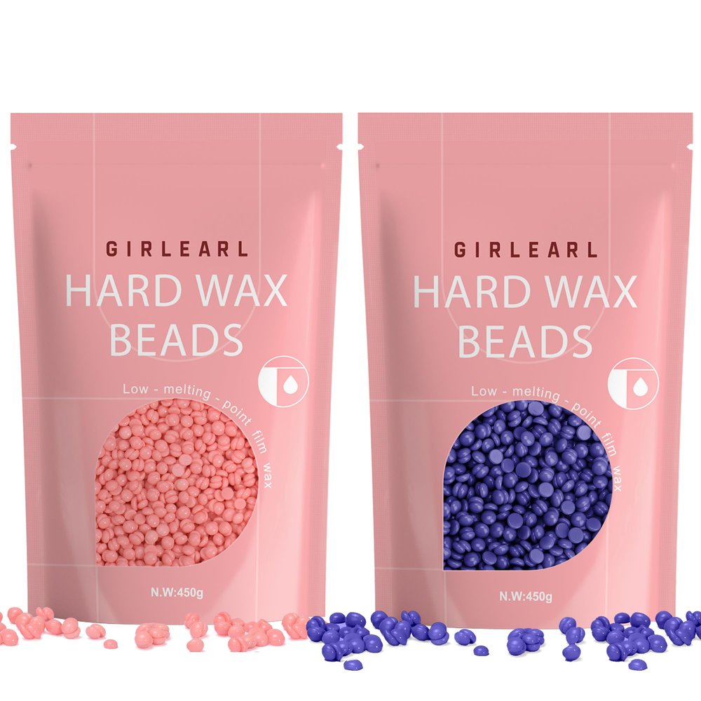 GIRLEARLE Hard Wax Beads 2-Pack, 1lb Rose Hard Wax Beads for Coarse Hair Full Body + 1lb Lavender Hard Wax Beads for Sensitive Skin Body, Brazilian Bikini, Legs, Eyebrow, Facial