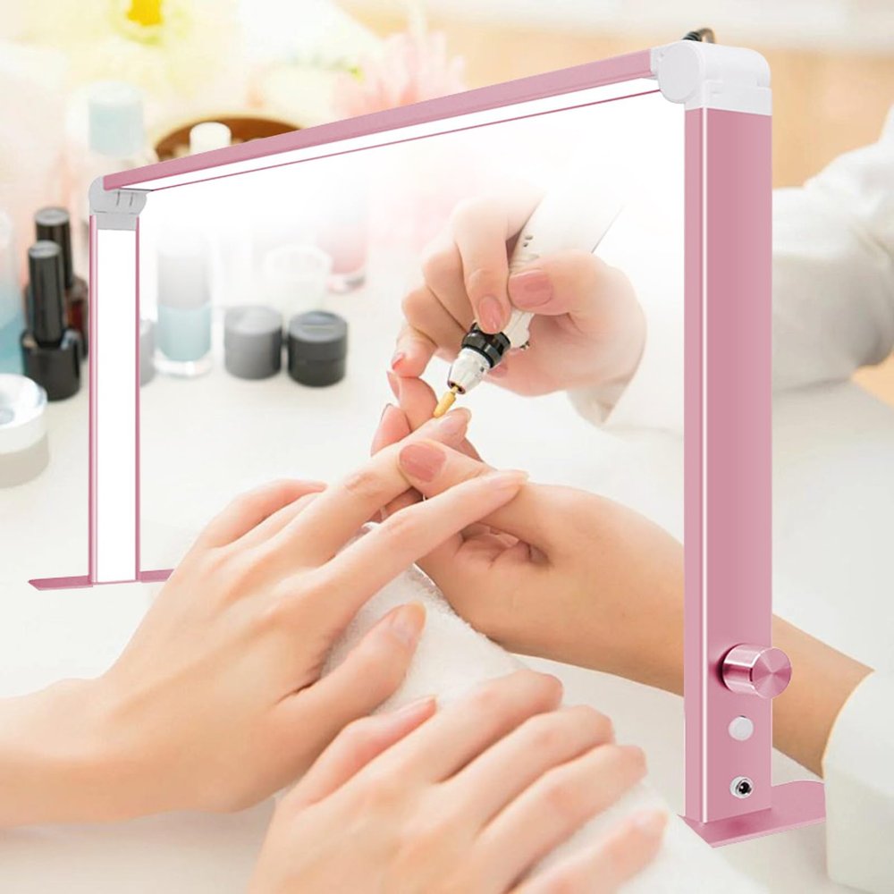 RYAZOZA Square Nail Desk Lamp for Nail Tech, LED Light for Nails, Square LED Manicure Desk Lamp, Tattoo Light, Lash Tech Light3 Color Temperature 4000k-6500k,Silver (Color : Rose Pink)