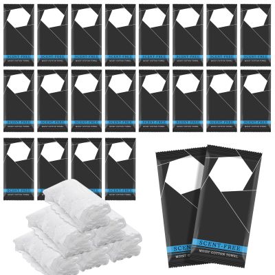 50 Pcs Moist Towel Bulk Moist Towelettes Individually Wrapped,White Towel Services 8.5''x 8.5'' Unscented Wet Hand Towels,Disposable Refreshment Pre Moistened Towels for Travel Camping Sport Spa Party