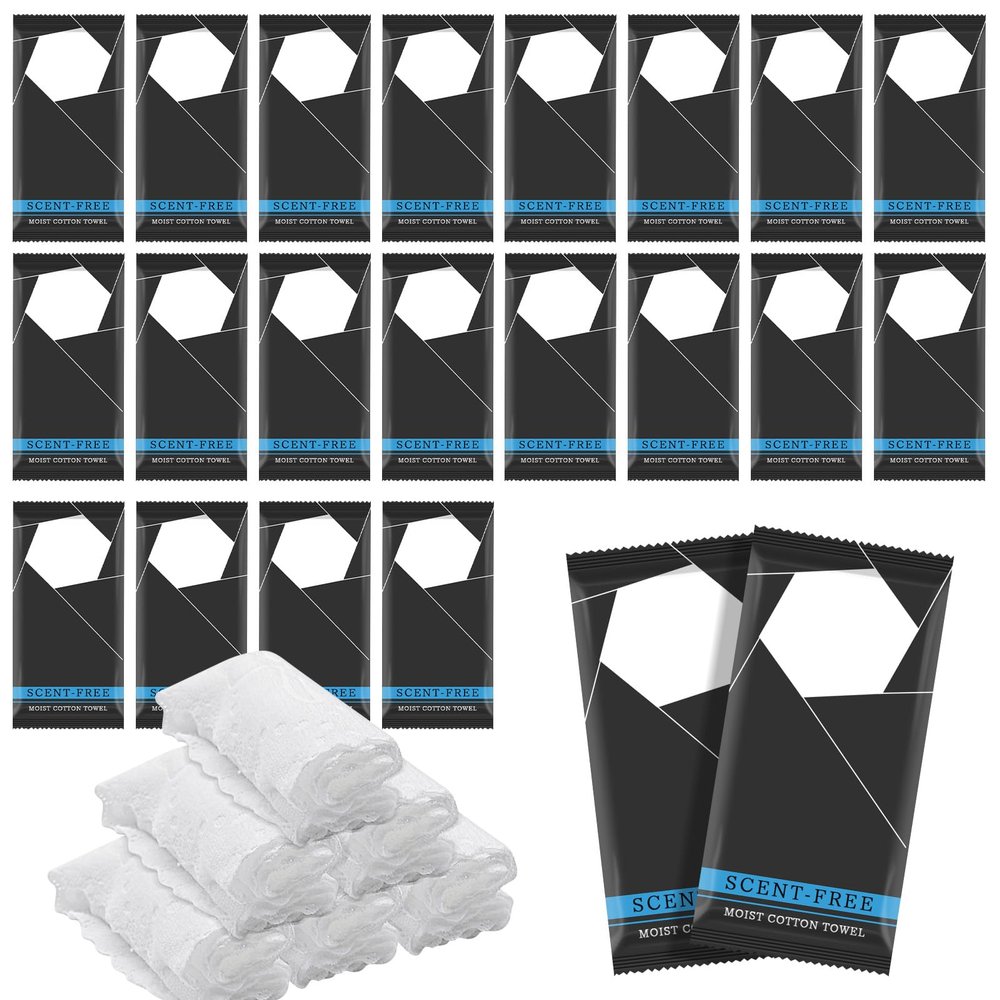 50 Pcs Moist Towel Bulk Moist Towelettes Individually Wrapped,White Towel Services 8.5''x 8.5'' Unscented Wet Hand Towels,Disposable Refreshment Pre Moistened Towels for Travel Camping Sport Spa Party