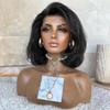 oulaer Pre Plucked Natural Black Short Bob Silky Straight Human Hair Wig 180% Density 13x4 HD Transparent Lace Front Wig with Baby Hair Straight Bob Brazilian Hair Bleached Knots 12inch view 1