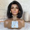 oulaer Pre Plucked Natural Black Short Bob Silky Straight Human Hair Wig 180% Density 13x4 HD Transparent Lace Front Wig with Baby Hair Straight Bob Brazilian Hair Bleached Knots 12inch view 2