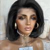 oulaer Pre Plucked Natural Black Short Bob Silky Straight Human Hair Wig 180% Density 13x4 HD Transparent Lace Front Wig with Baby Hair Straight Bob Brazilian Hair Bleached Knots 12inch view 3