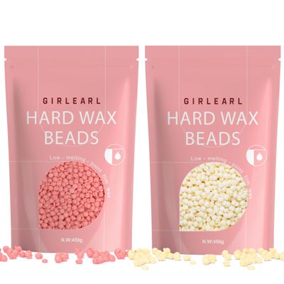 GIRLEARLE Rose and Cream Hard Wax Beads for Coarse and Sensitive Skin, 2-Pack - 1lb for Full Body Hair Removal, 1lb for Brazilian Bikini, Eyebrow, Facial
