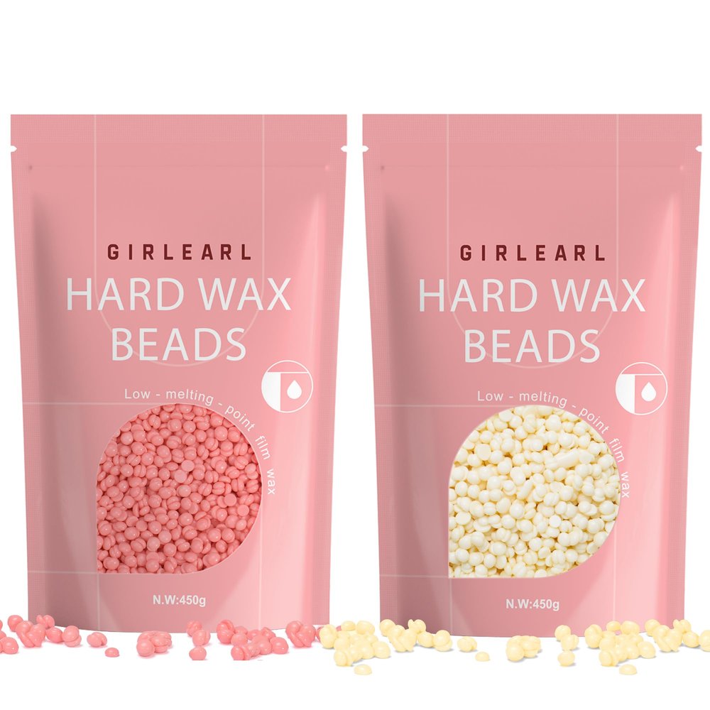 GIRLEARLE Rose and Cream Hard Wax Beads for Coarse and Sensitive Skin, 2-Pack - 1lb for Full Body Hair Removal, 1lb for Brazilian Bikini, Eyebrow, Facial