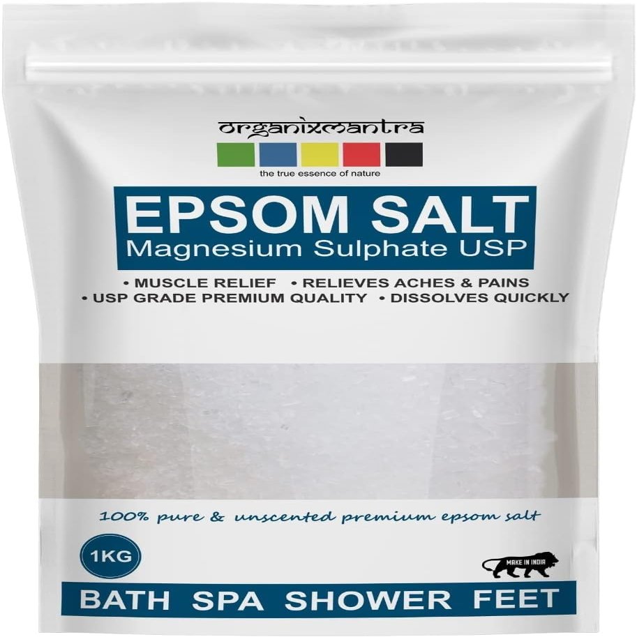 NinthAvenue Basics Epsom Bath Salt Crystal and Bath | for Muscle Relief, Relieves Aches & Pain - 1Kg, Granule, White