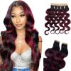 Burgundy Body Wave Tape in Human Hair Extensions Highlight Natural Black to Burgundy Hair Extensions 100% Real Human Hair Double Sided Tape in Ombre Human Hair Tape in Extensions 16 Inch #1B/99J view 1