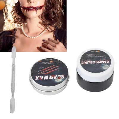 Scar Wax Kit, Fake Modeling Wax Halloween Coagulated Blood Fake Blood Gel Spatula, Halloween Makeup Kit Special Effects SFX Face Putty Makeup Fake Nose Wound Cuts