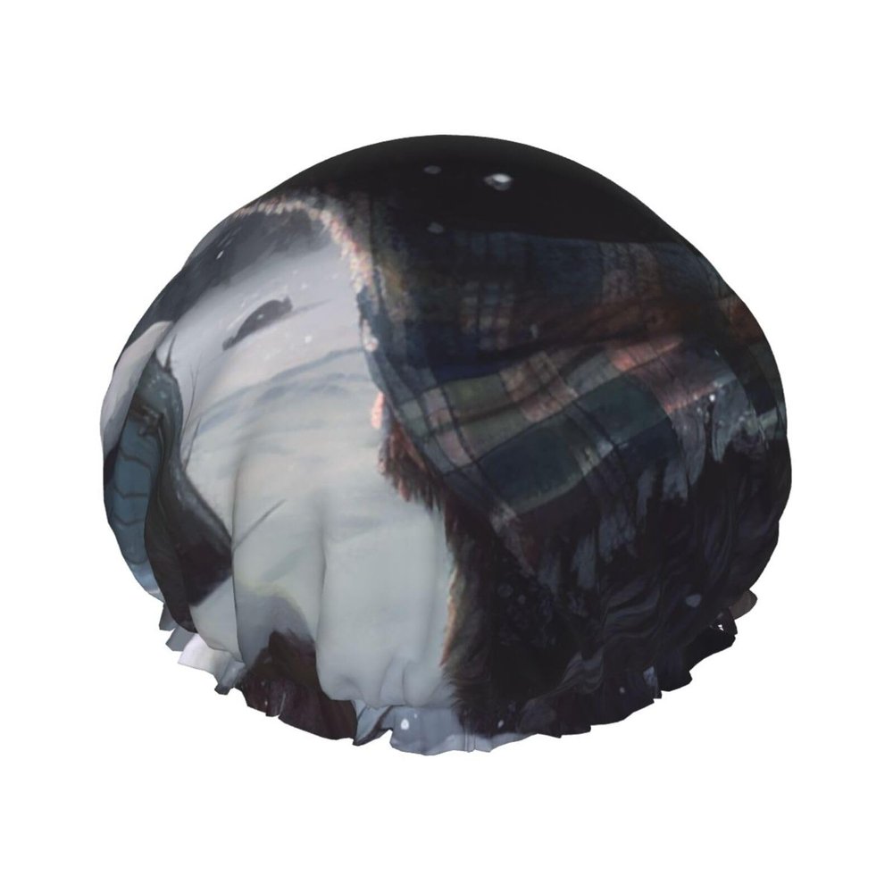 Winter Bear Shower Cap Reusable Double Layered Bath Cap Waterproof Hair Cap with Elastic Band Bathing Hat Spa Salon Shower Hat for Women Men