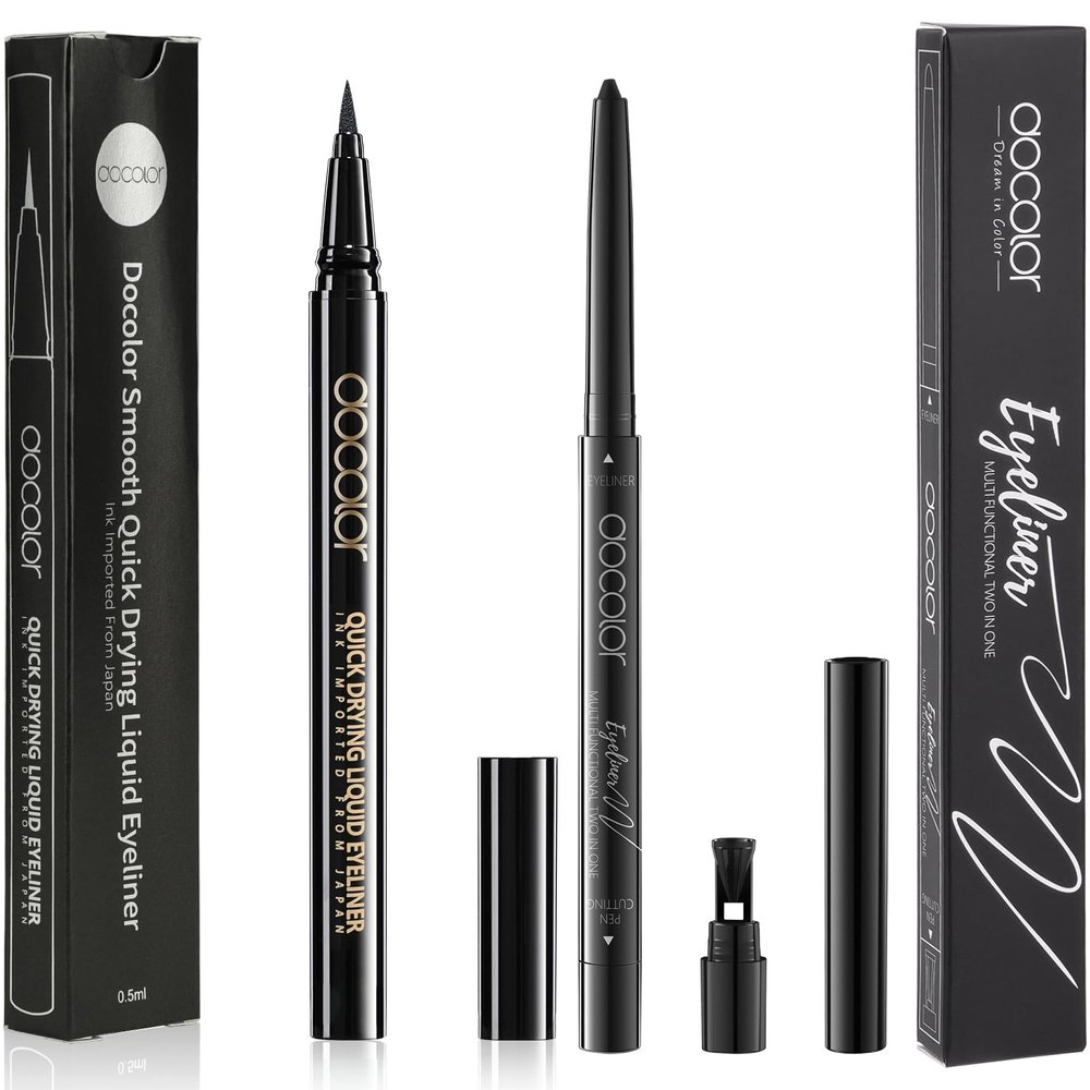 docolor Waterproof Black Eyeliner Liquid Pen and Black Eyeliner Gel Smudge-proof Gel Eye Liner Pencil, 2PCS