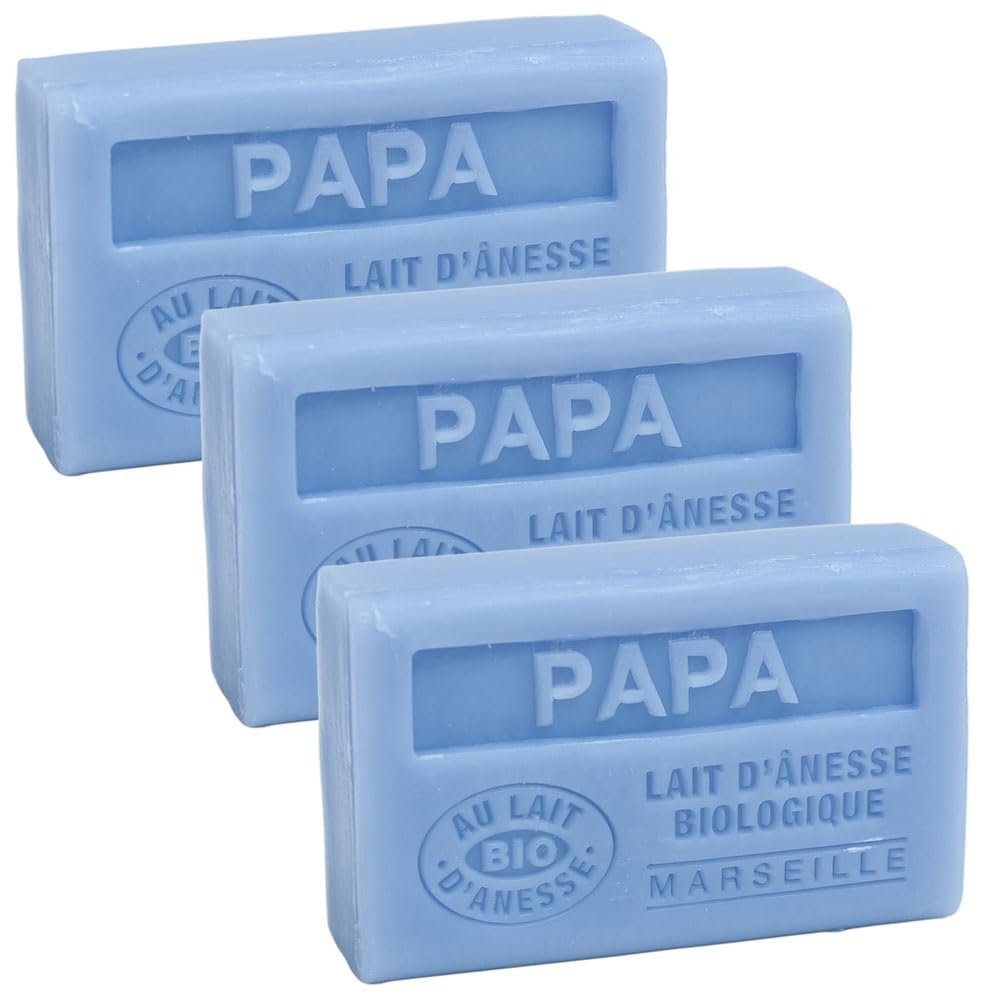 Label Provence Savon de Marseille - French Soap Made With Fresh Organic Donkey Milk - Father's Fragrance (Papa) - 60 Gram Bar - Set of 3