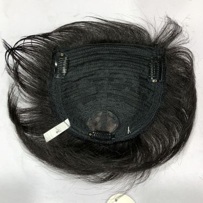 6 Inch Natural Black Straight Human Hair for Men Invisible Forehead Bald Forehead Three BB Clips for Hair Loss (Black)