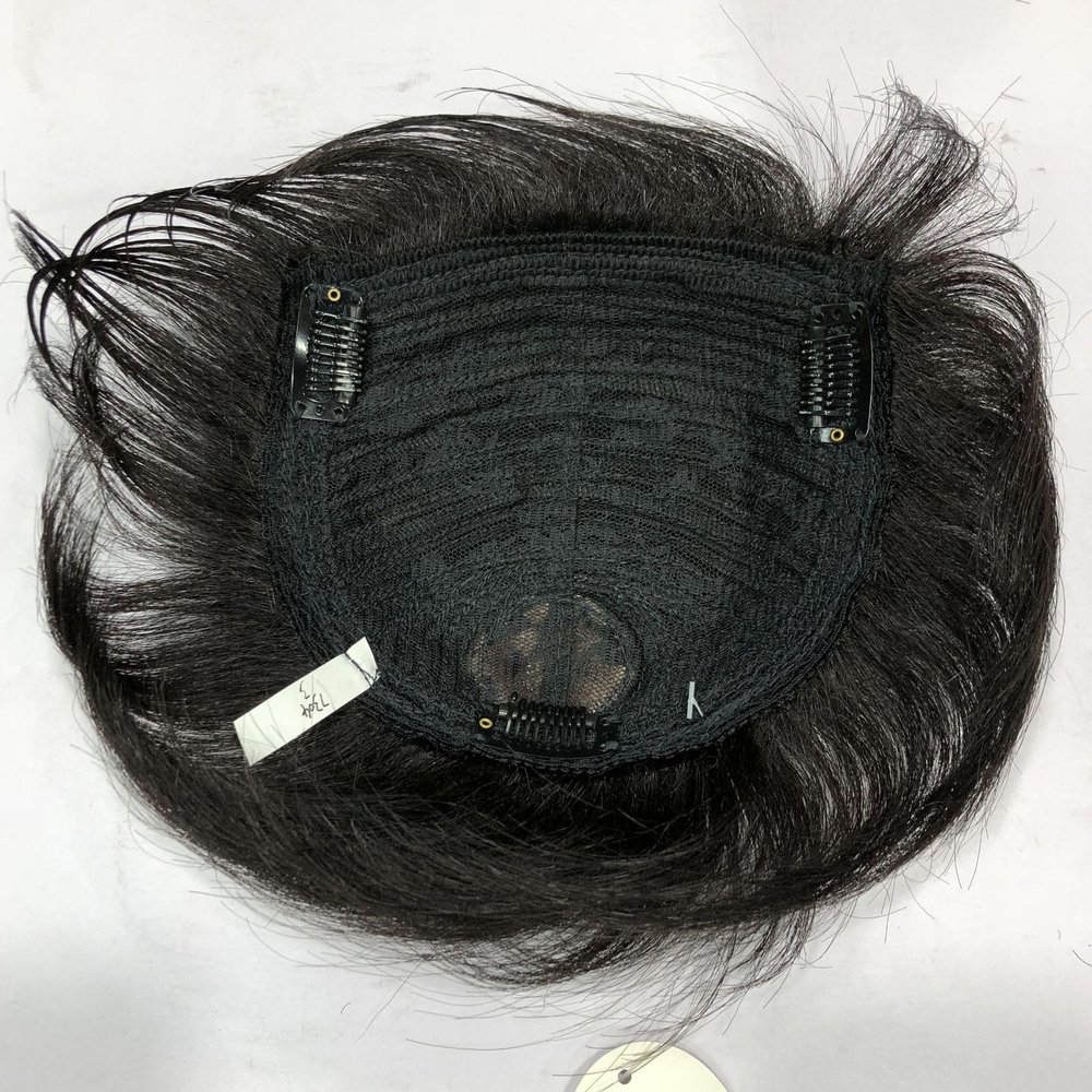 6 Inch Natural Black Straight Human Hair for Men Invisible Forehead Bald Forehead Three BB Clips for Hair Loss (Black)