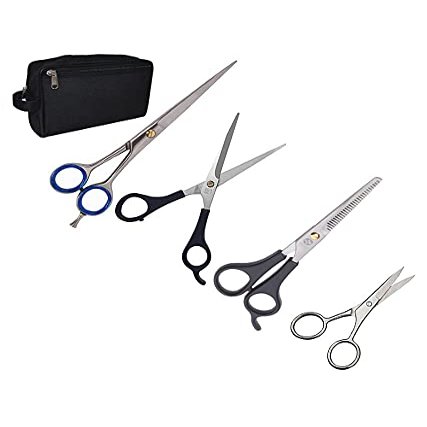 Professional Barber Freelance Barber Kit Hairdressing Thinning Split Ends and Razor Scissors And Combs with a Black Case (4 Scissors 3 Hair Beard Mustaches 1 Utility Bag)