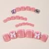 24Pcs Pink French Tip Press on Toenails Full Cover Short False Toenails with 3D Bow Charms Design Glossy Square Acrylic Toenails Diamond Toe Nail Tips Glue on Toenails for Women and Girls Toenail Art view 2