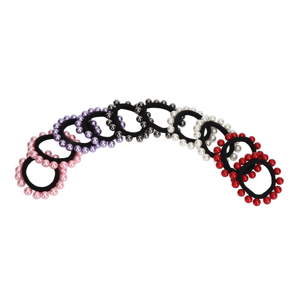 10pcs Artificial Pearl Elastic Rubber Band Stretchy Decoration Artificial Pearl Hair Ropes Headband for Women