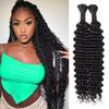 100g 16 Inch Human Braiding Hair Deep Wave Bulk Human Hair for Braiding 2 Bundles/Pack No Weft Human Deep Curly Braiding Hair for Boho Braids Brazilian Virgin Human Hair Extensions Natural Color view 1