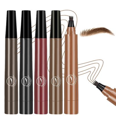 5 Color Magic Microblading Eyebrow Pencil, 2025 New 4-Tip Waterproof Brow Pencil with Micro-Fork Tip, Natural Fine Stroke Eyebrow Pen for Women