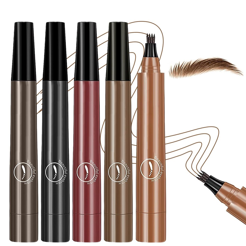 5 Color Magic Microblading Eyebrow Pencil, 2025 New 4-Tip Waterproof Brow Pencil with Micro-Fork Tip, Natural Fine Stroke Eyebrow Pen for Women