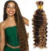 100g 26 Inch Human Braiding Hair Deep Wave Ombre Braiding Hair 2 Bundles/Pack Curly Bulk Human Hair for Braiding Wet and Wavy No Weft P4/27 Highlight Brown Human Braiding Hair for Boho Braids view 1