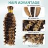 100g 26 Inch Human Braiding Hair Deep Wave Ombre Braiding Hair 2 Bundles/Pack Curly Bulk Human Hair for Braiding Wet and Wavy No Weft P4/27 Highlight Brown Human Braiding Hair for Boho Braids view 3