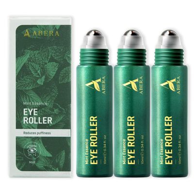 Abera Eye Roller Serum for Men  Eye Bags, Dark Circles & Puffiness Treatment  Mint Essence with Vitamin C & Peptides 0.34 fl oz 3 Box