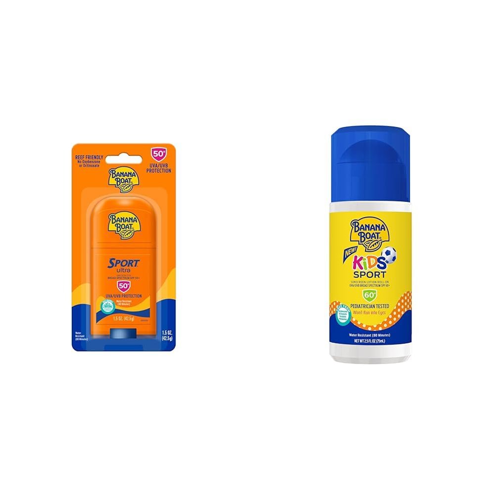 Banana Boat Sport Ultra Sunscreen Stick SPF 50 1.5oz + Kids Sport Sunscreen Roll On Lotion SPF 60 2.5oz