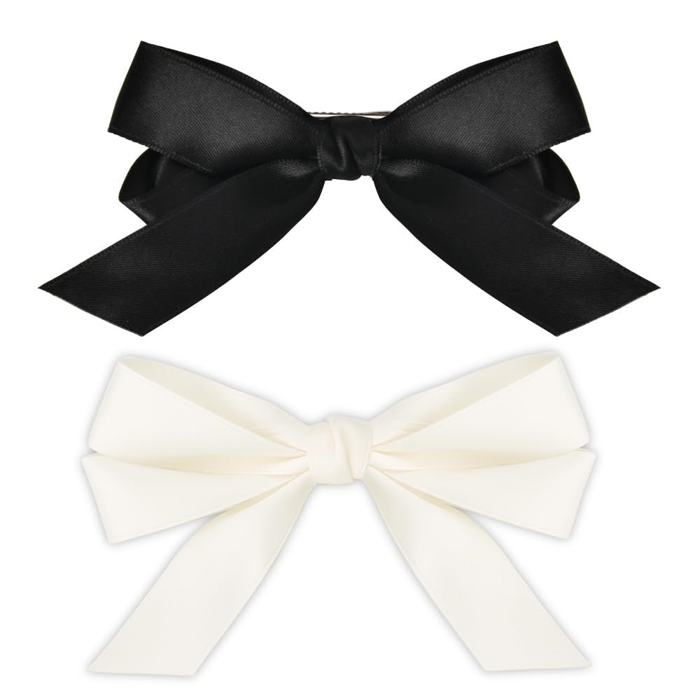 Black White Ribbon Bow Hair Chips for Women Girls Silky Satin Hair Bows Hair Barrettes Hair Acccessories for Teen Girls Toddler Girl French Style Bowknot Hair Bow Clip Hair Pins