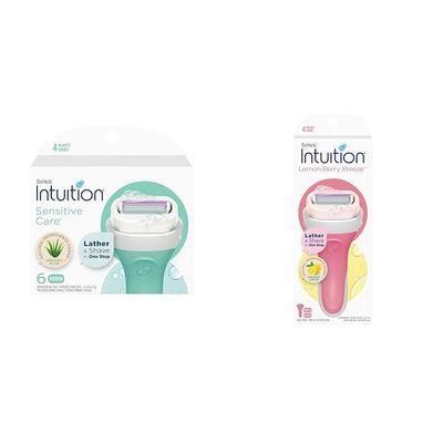 Schick Intuition Sensitive Skin Razors for Women Refills, 6 Count & Lemon Berry Breeze Razor, 1 Handle, 2 Refills