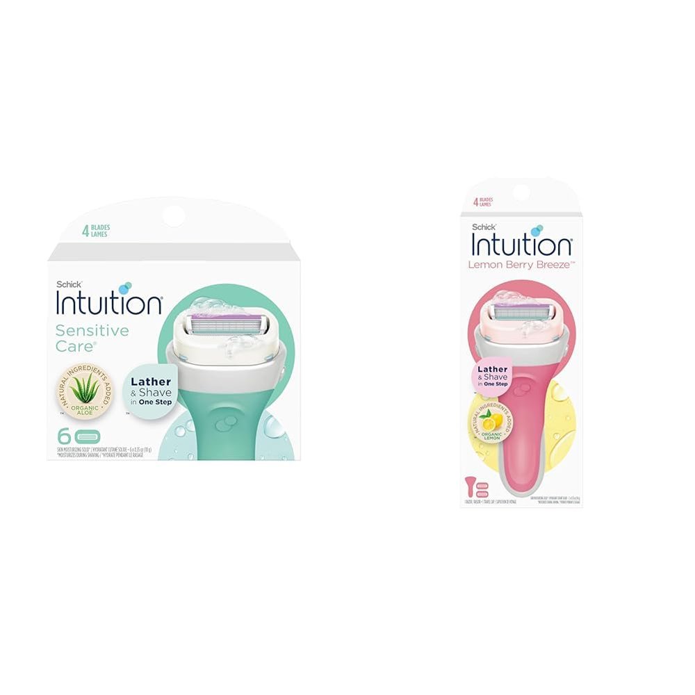 Schick Intuition Sensitive Skin Razors for Women Refills, 6 Count & Lemon Berry Breeze Razor, 1 Handle, 2 Refills