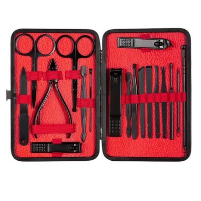 BIK 7-23 Pcs Professional Nail cutter Pedicure Scissors Set Stainless Steel Eagle Hook Portable Manicure Nail Clipper Tool Set (Color : 18 pcs red)
