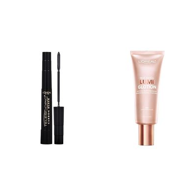 L'Oreal Paris Makeup Telescopic Mascara (0.27 Fl Oz) and Lumi Glotion Highlighter (1.35 Ounces) Beauty Bundle