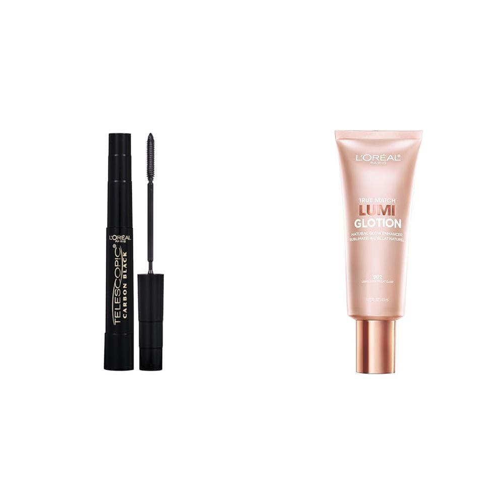 L'Oreal Paris Makeup Telescopic Mascara (0.27 Fl Oz) and Lumi Glotion Highlighter (1.35 Ounces) Beauty Bundle