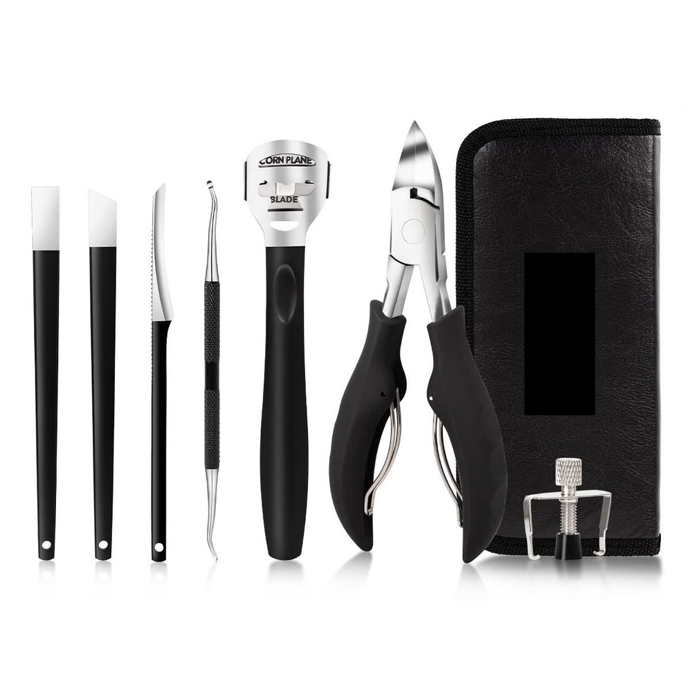 BIK Pedicure Set Toe Nail Clippers Ingrown Toenails Nippers Cutters Dead Skin Dirt Remover Stainless Steel Manicure Cutters Tools (Color : 7pcs Balck)