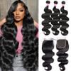 12A Body Wave Bundles With Closure Brazilian Human Hair 3 Bundles With Closure(20 22 24+20) Body Wave 100% Unprocessed Virgin Hair Bundles With 4x4 Lace Closure Free Part Natural Color view 1