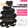 12A Body Wave Bundles With Closure Brazilian Human Hair 3 Bundles With Closure(20 22 24+20) Body Wave 100% Unprocessed Virgin Hair Bundles With 4x4 Lace Closure Free Part Natural Color view 2