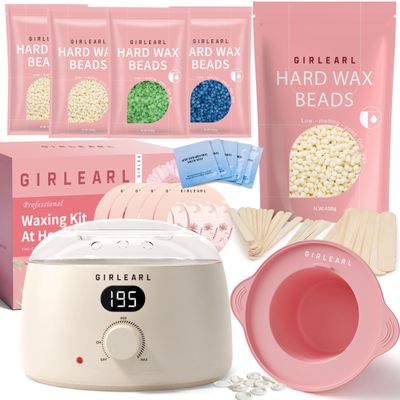 GIRLEARLE Premium Digital Waxing Kit + 1lb Cream Hard Wax Beads at Home, Multiple Formulas Target Different Types of Hair for Brazilian Bikini, Facial, Leg, Full body